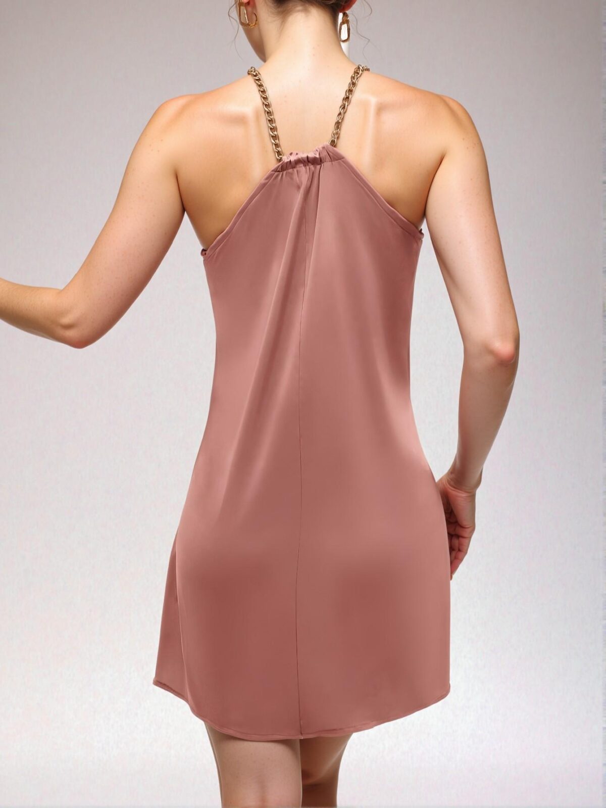 Elegant Pink Stunning Chain Halter Neck Mini Dress for Spring and Summer - Chic, Classy and Trendy Fashion Style to Dress to Impress - Image 2