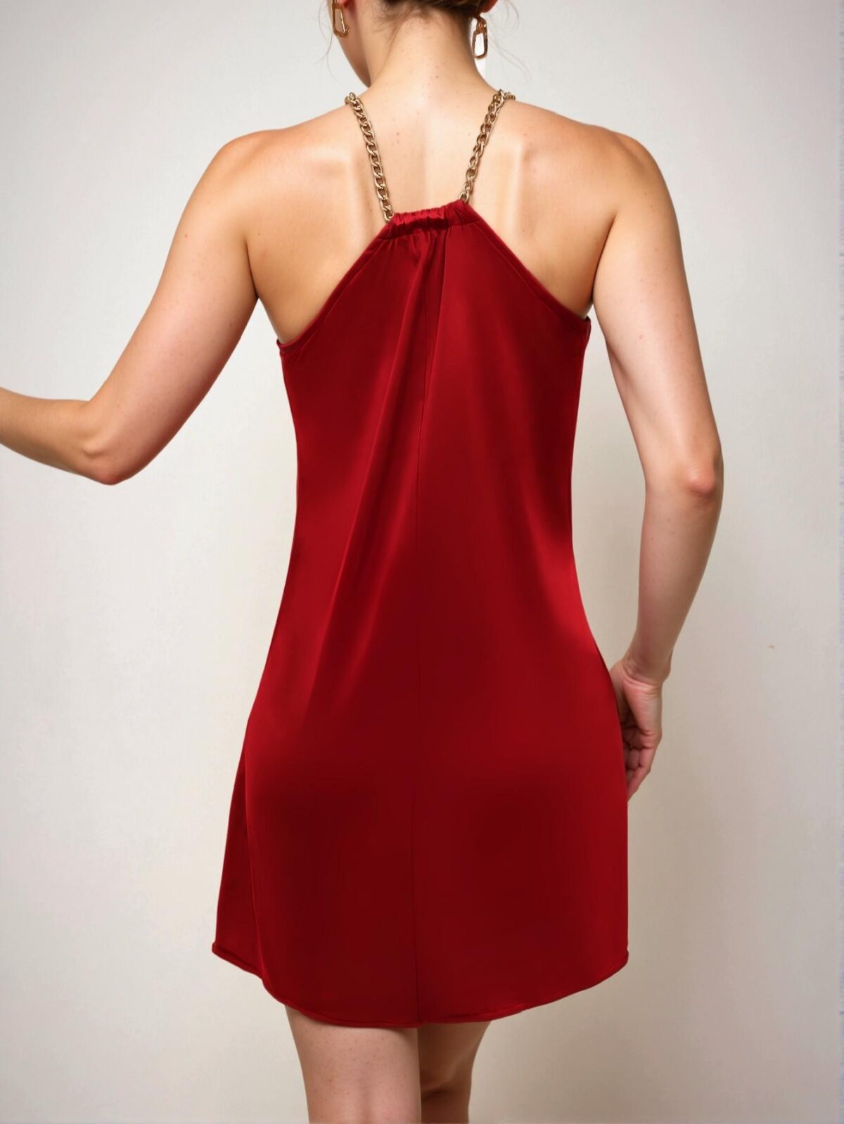 Elegant Red Stylish Chain Neck Sexy Mini Dress for Spring and Summer - Chic, Classy and Trendy Fashion Style to Dress to Impress - Image 2