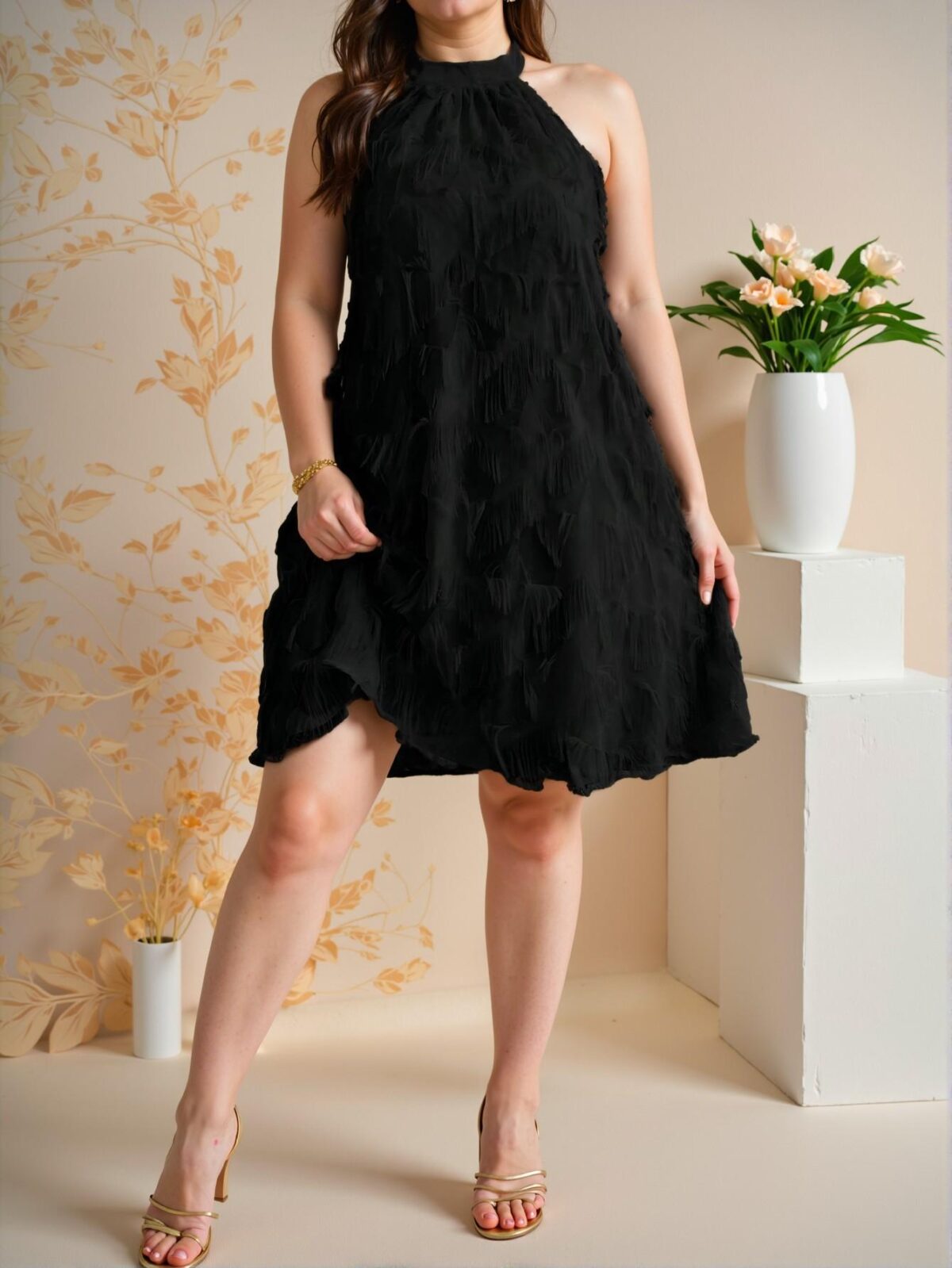 Elegant Black Asymmetrical Plus Size Sleeveless Halter Dress Perfect for Spring and Summer Chic, Classy and Trendy Fashion Style to Dress to Impress - Image 4