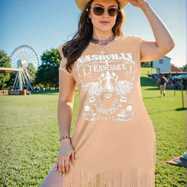 Elegant Apricot Casual Fringe Dress with Ruffled Hem, Perfect for Festivals, Boho Vibes, and Vacation Escapes "Chic, Classy and Trendy Fashion Style to Dress to Impress"