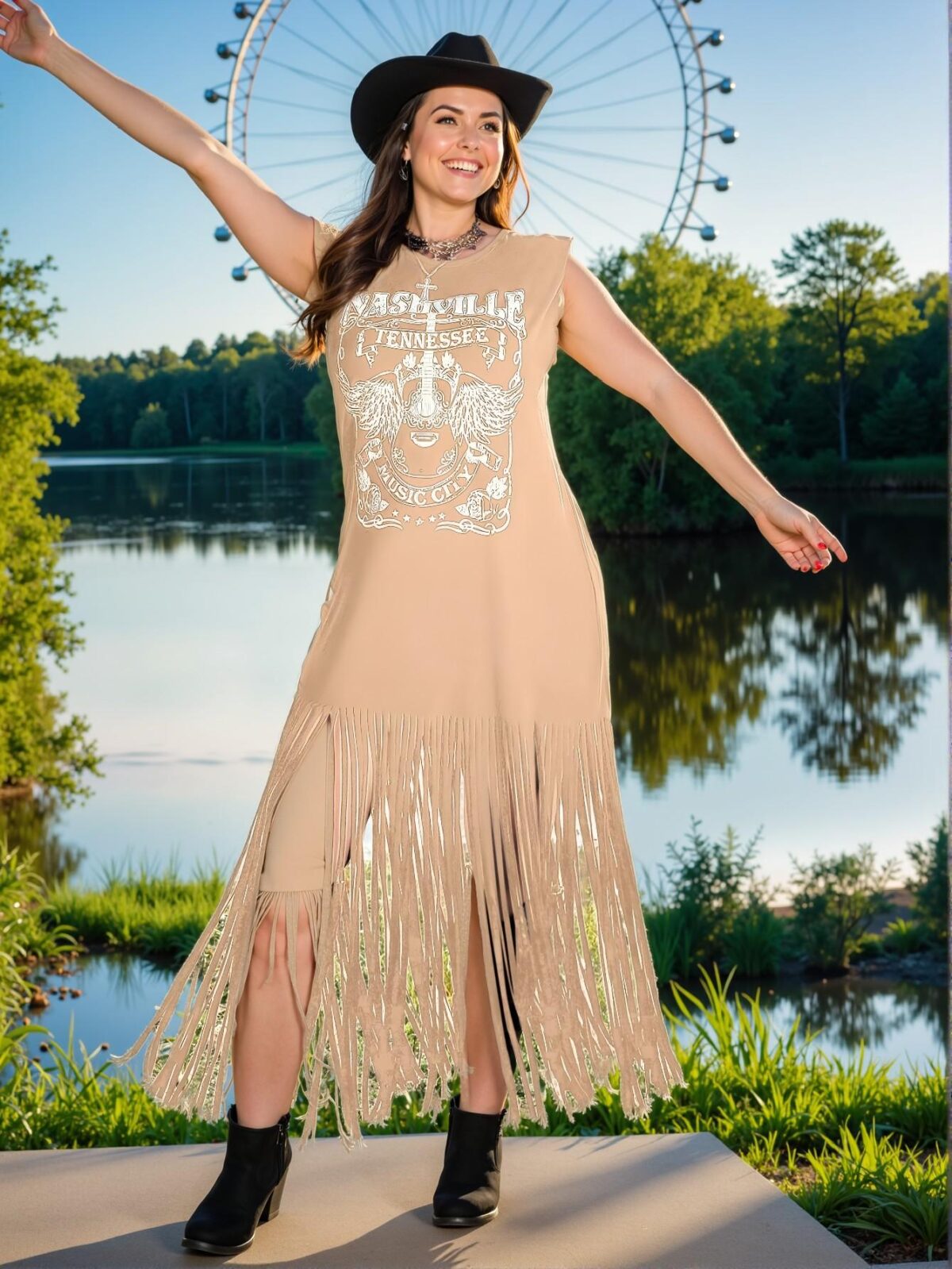 Elegant Apricot Casual Fringe Dress with Ruffled Hem, Perfect for Festivals, Boho Vibes, and Vacation Escapes "Chic, Classy and Trendy Fashion Style to Dress to Impress" - Image 3