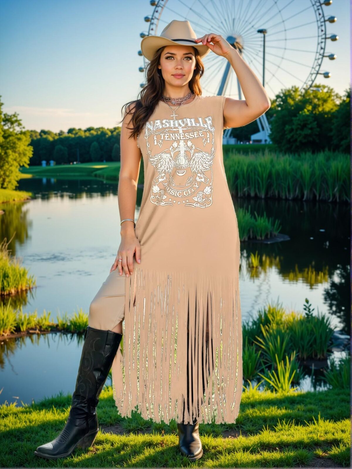 Elegant Apricot Casual Fringe Dress with Ruffled Hem, Perfect for Festivals, Boho Vibes, and Vacation Escapes "Chic, Classy and Trendy Fashion Style to Dress to Impress" - Image 4