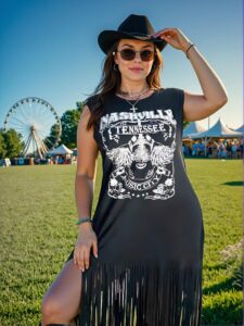 Elegant Black Casual Loose Fringe Hem Mini Dress for Festivals, Bohemian Vibes, Cowgirl Chic, and Old Money Aesthetic for Spring and Summer "Chic, Classy and Trendy Fashion Style to Dress to Impress"