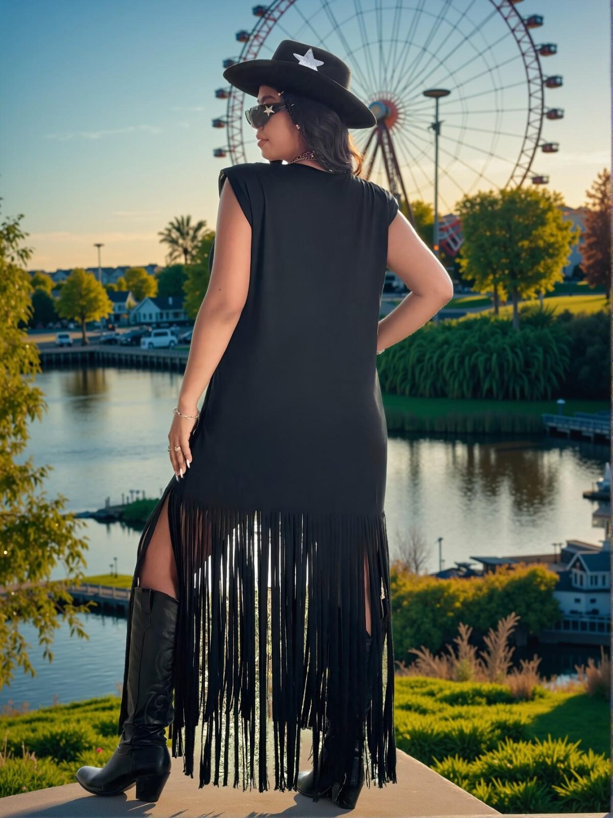 Elegant Black Casual Loose Fringe Hem Mini Dress for Festivals, Bohemian Vibes, Cowgirl Chic, and Old Money Aesthetic for Spring and Summer "Chic, Classy and Trendy Fashion Style to Dress to Impress" - Image 3