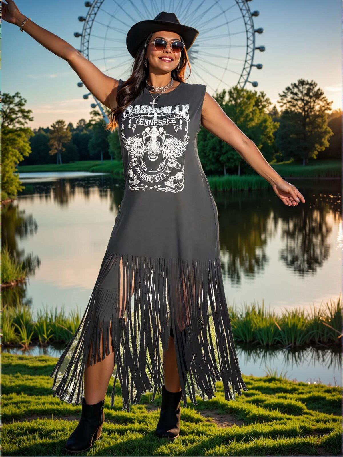 Elegant Dark Grey Plus Size Casual Fringe Hem Tee Dress for Bohemian-Inspired Summer Events and Vacations - Chic, Classy and Trendy Fashion Style to Dress to Impress - Image 4