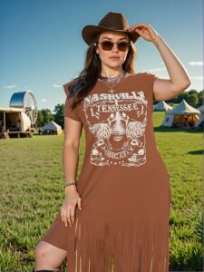 Elegant Mocha Brown Bohemian Puff Sleeve Round Neck Dress with Tassel Detail for Festivals, Hippie, Cowgirl, and Old Money Vibes - Chic, Classy, and Trendy Fashion Style to Dress to Impress