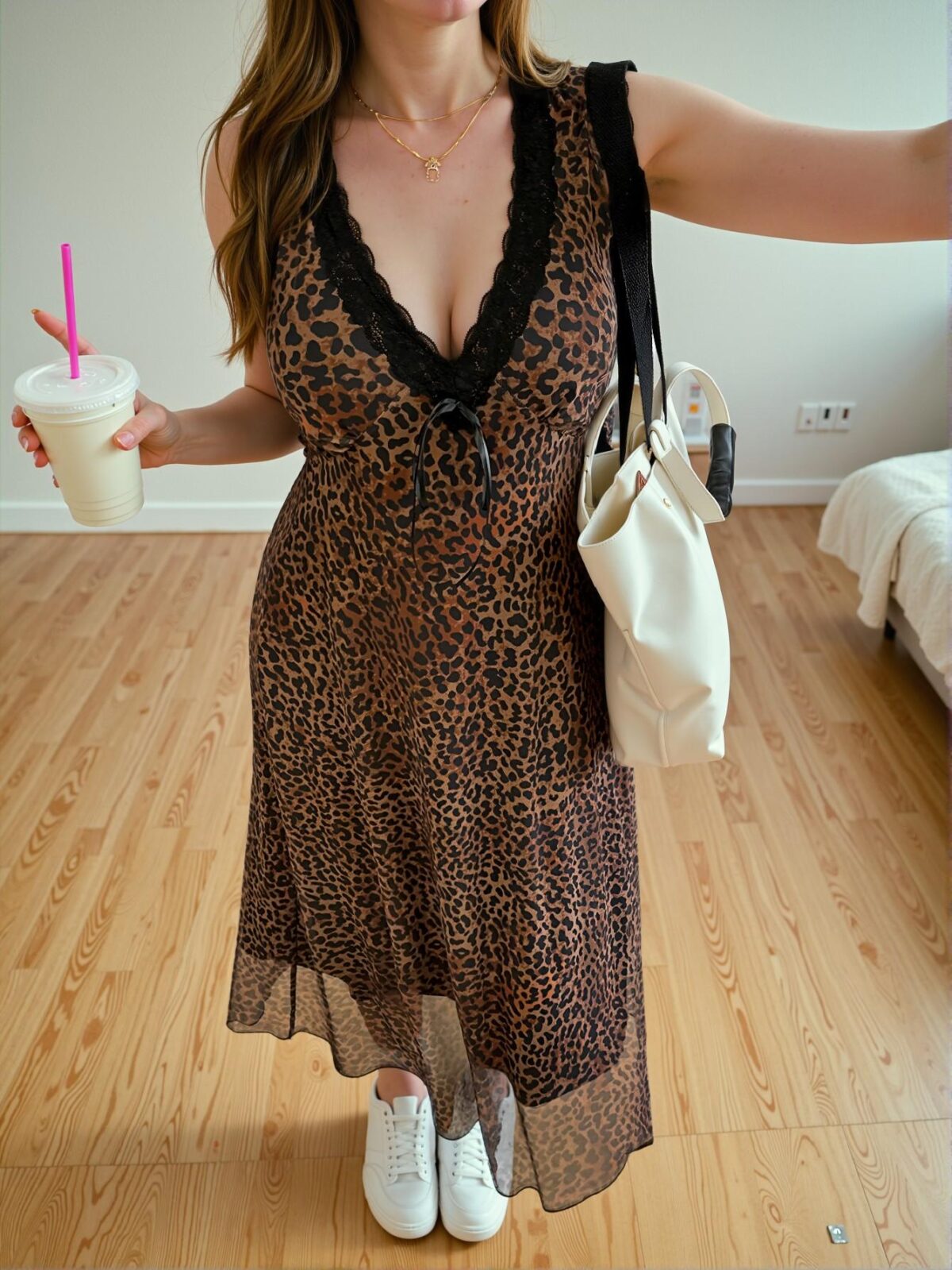 Elegant Brown Casual Leopard Print Mesh Long Dress for Effortless Spring and Summer Style - Chic, Classy and Trendy Fashion to Dress to Impress