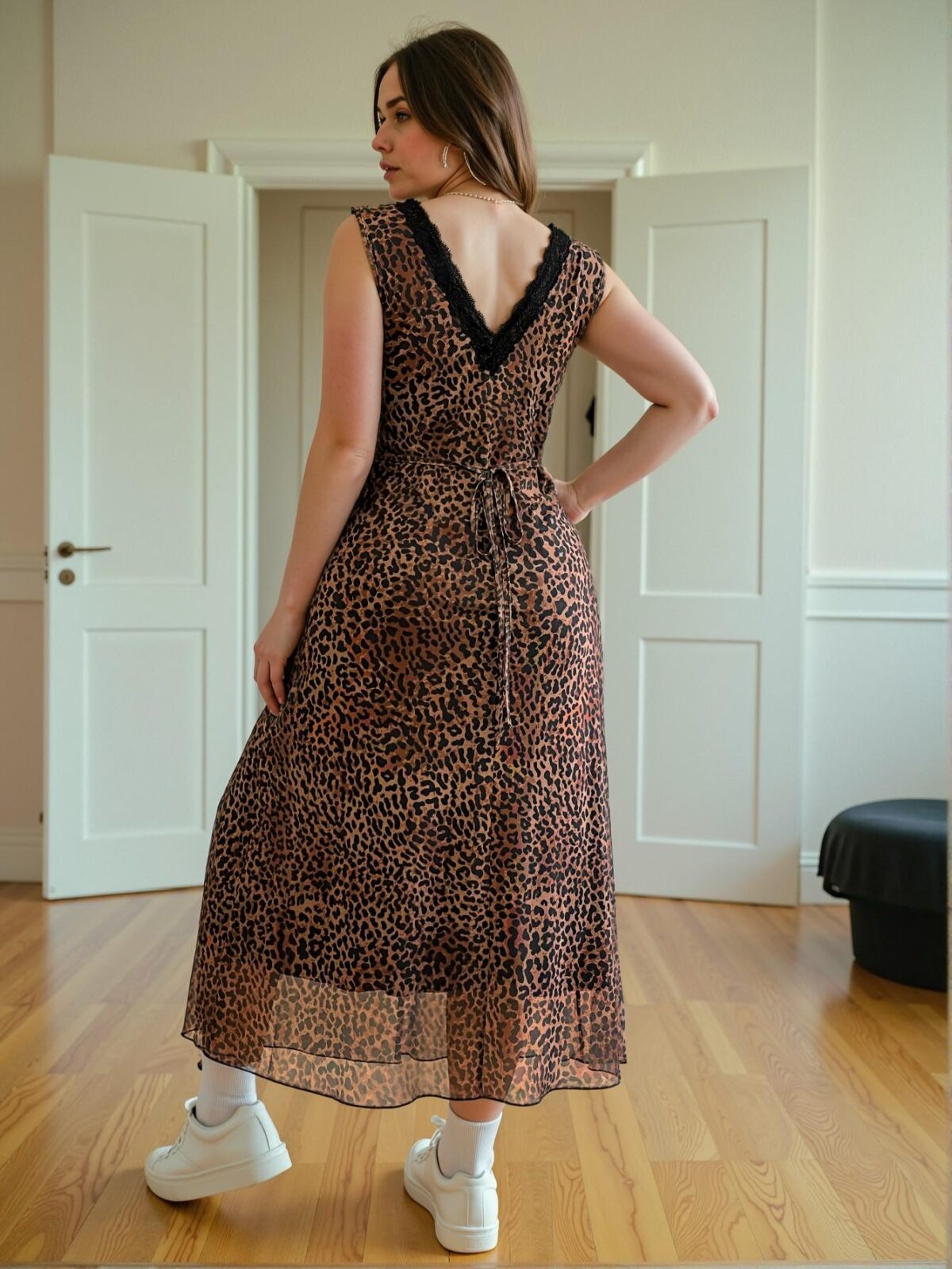 Elegant Brown Casual Leopard Print Mesh Long Dress for Effortless Spring and Summer Style - Chic, Classy and Trendy Fashion to Dress to Impress - Image 2