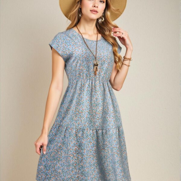 Elegant Multicolor Floral Midi Dress with Short Batwing Sleeves for Spring and Summer - Chic, Classy and Trendy Fashion Style to Dress to Impress