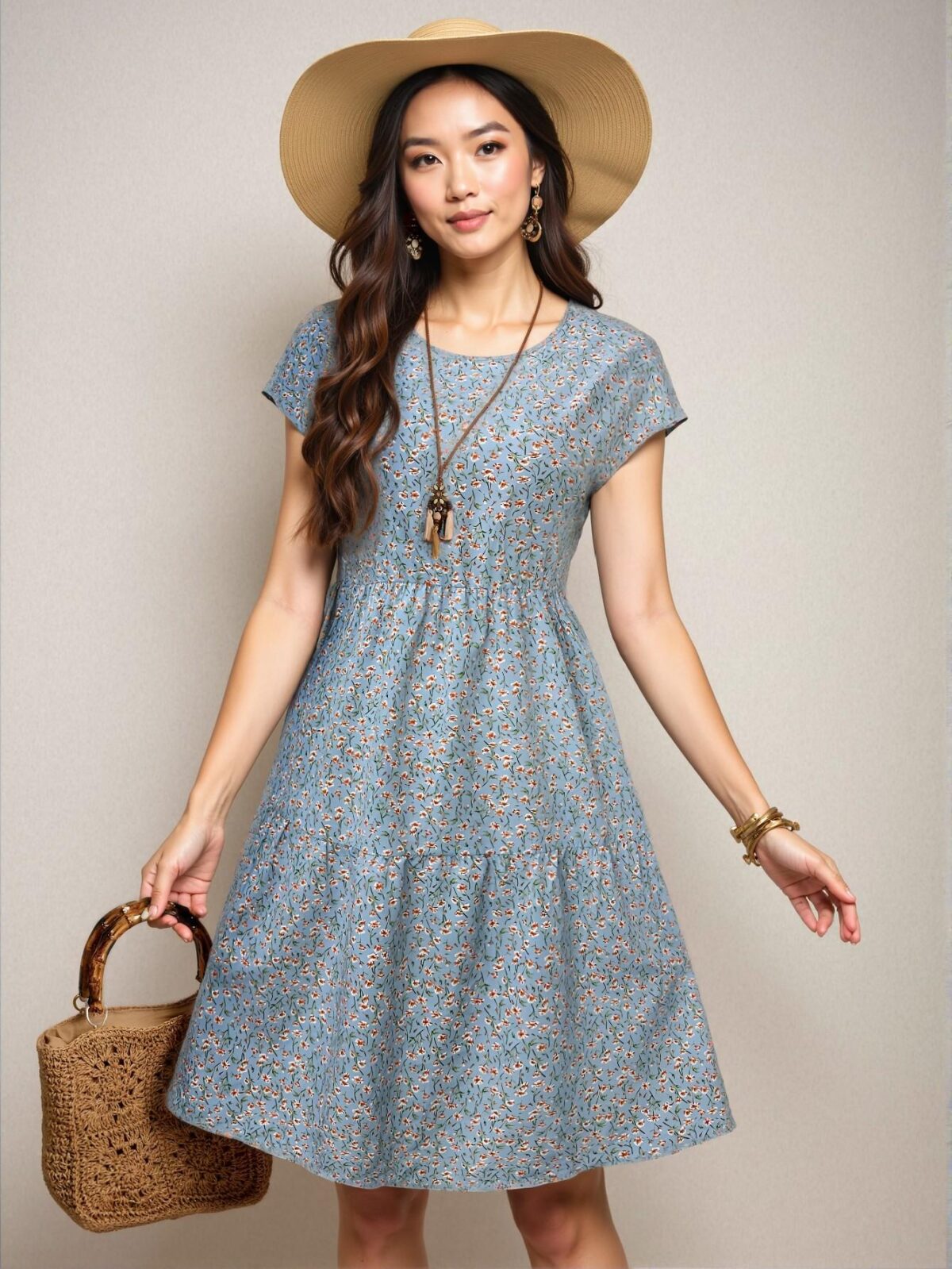 Elegant Multicolor Floral Midi Dress with Short Batwing Sleeves for Spring and Summer - Chic, Classy and Trendy Fashion Style to Dress to Impress - Image 3