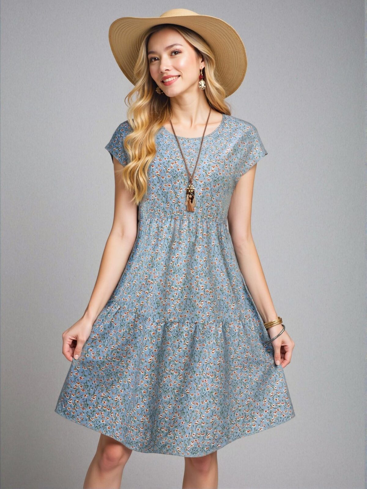 Elegant Multicolor Floral Midi Dress with Short Batwing Sleeves for Spring and Summer - Chic, Classy and Trendy Fashion Style to Dress to Impress - Image 4