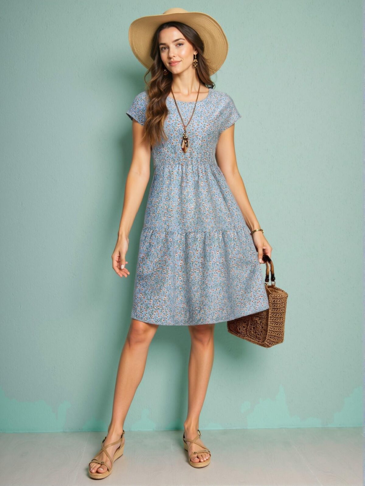 Elegant Multicolor Floral Midi Dress with Short Batwing Sleeves for Spring and Summer - Chic, Classy and Trendy Fashion Style to Dress to Impress - Image 5