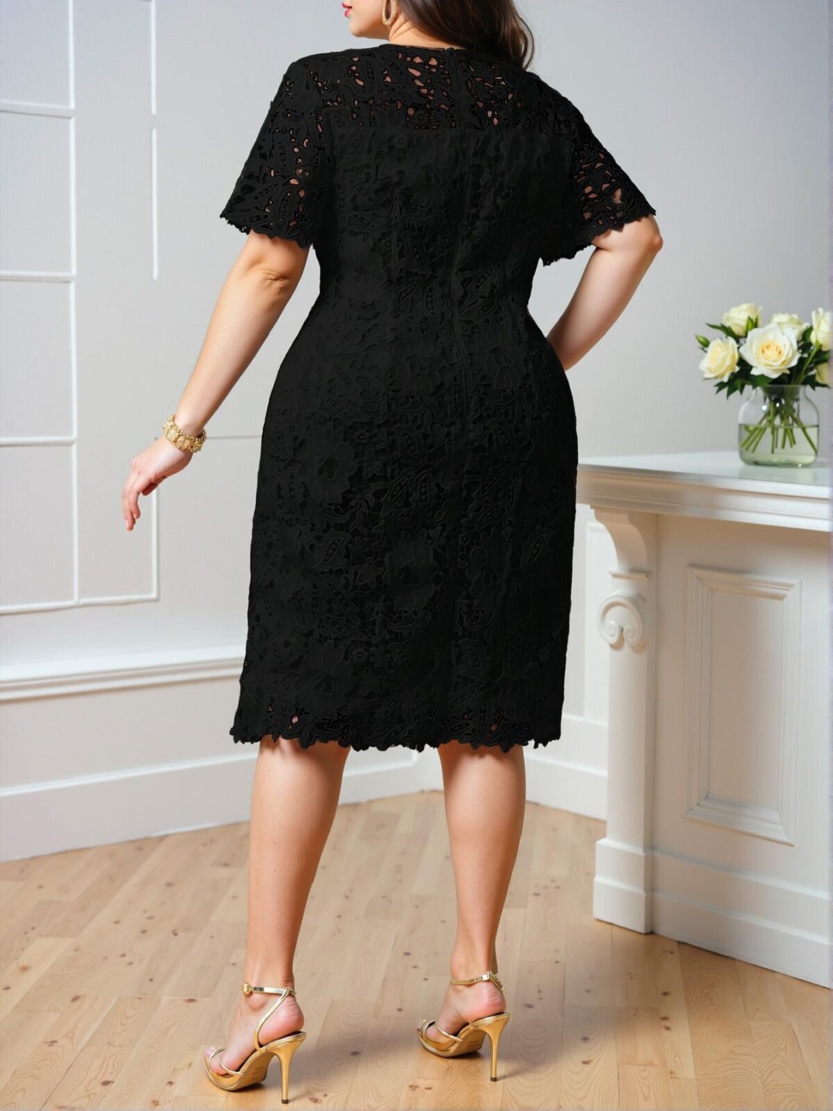 Elegant Black Sophisticated Mid-Sleeve Holiday Dress for Spring and Summer - Chic, Classy and Trendy Fashion Style to Dress to Impress - Image 2