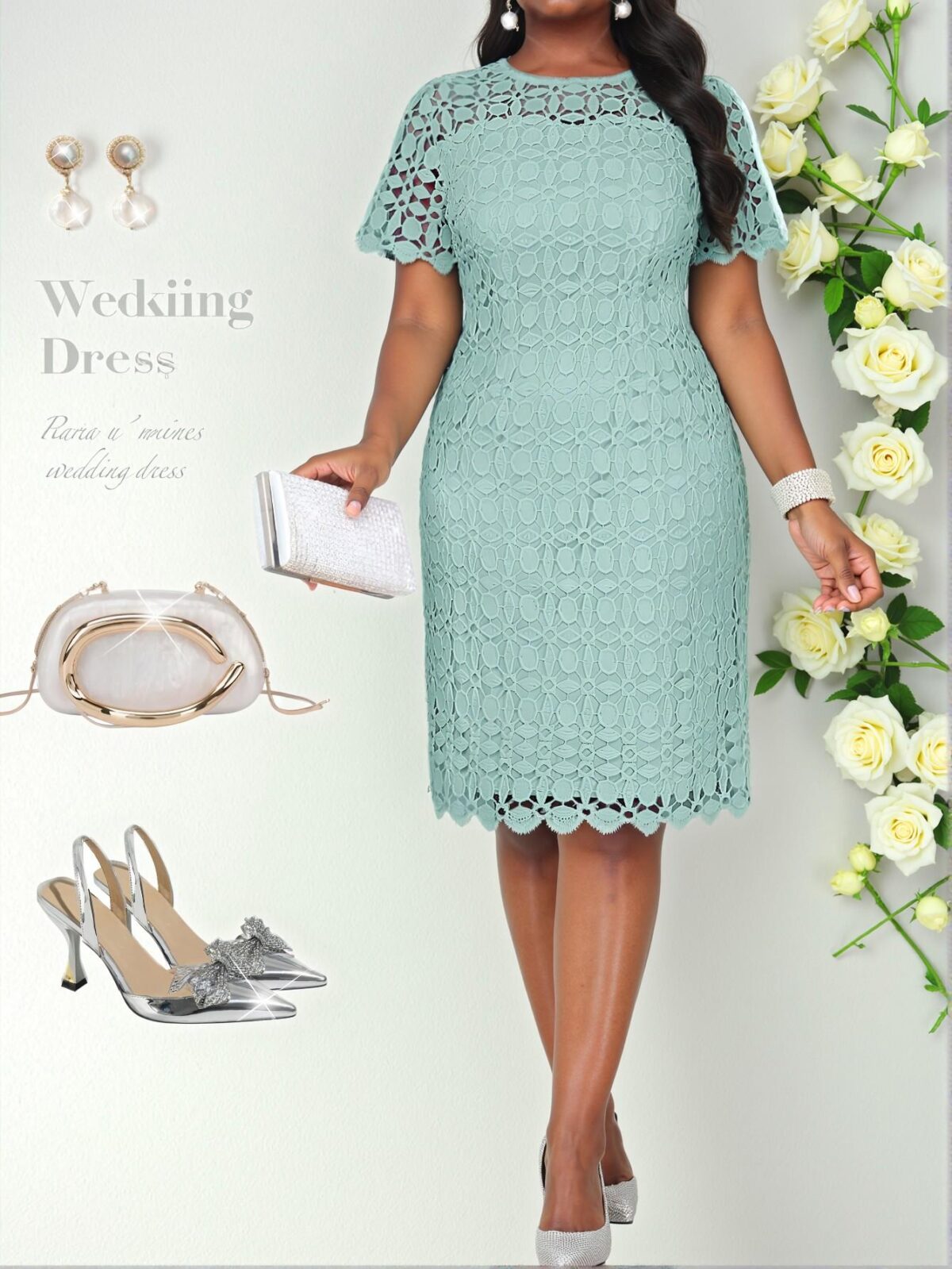 Elegant Green Bodycon Midi Dress with Lace Detail for Weddings and Vacations - Perfect for Business Casual and Prom Events, Chic, Classy and Trendy Fashion Style to Dress to Impress - Image 5