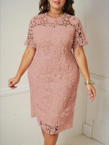 Elegant Pink Fitted Vacation Dress with Lace Details for Spring and Summer - Chic, Classy and Trendy Fashion Style to Dress to Impress.