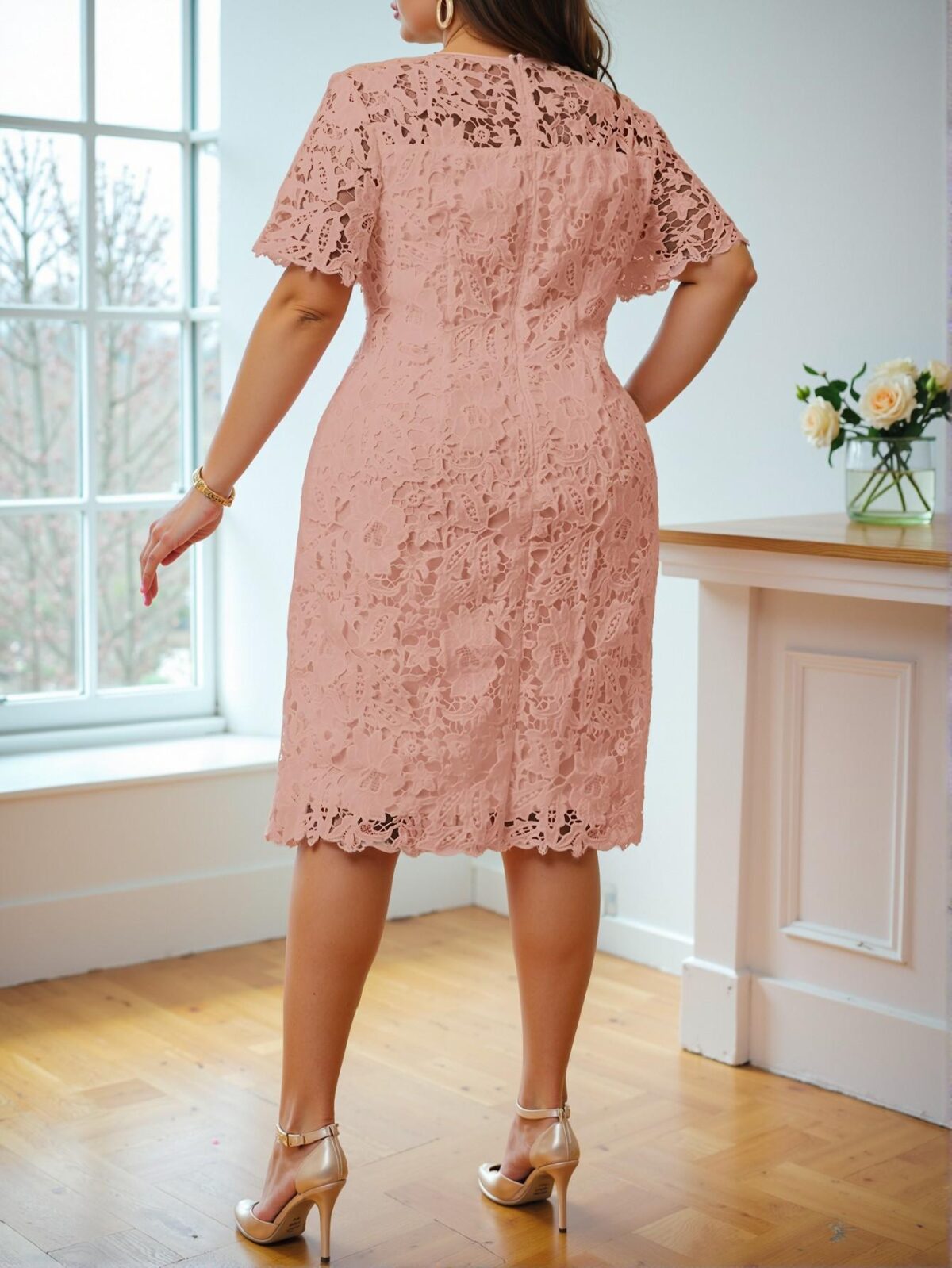 Elegant Pink Fitted Vacation Dress with Lace Details for Spring and Summer - Chic, Classy and Trendy Fashion Style to Dress to Impress. - Image 2