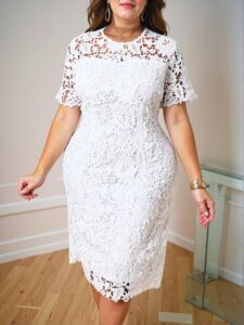 Elegant White Fitted Lace Trim Dress for Summer Getaways Chic, Classy and Trendy Fashion Style to Dress to Impress