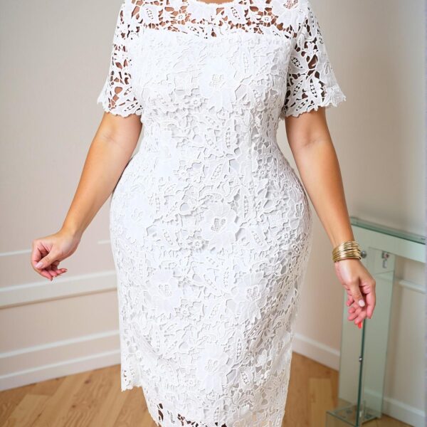 Elegant White Fitted Lace Trim Dress for Summer Getaways Chic, Classy and Trendy Fashion Style to Dress to Impress