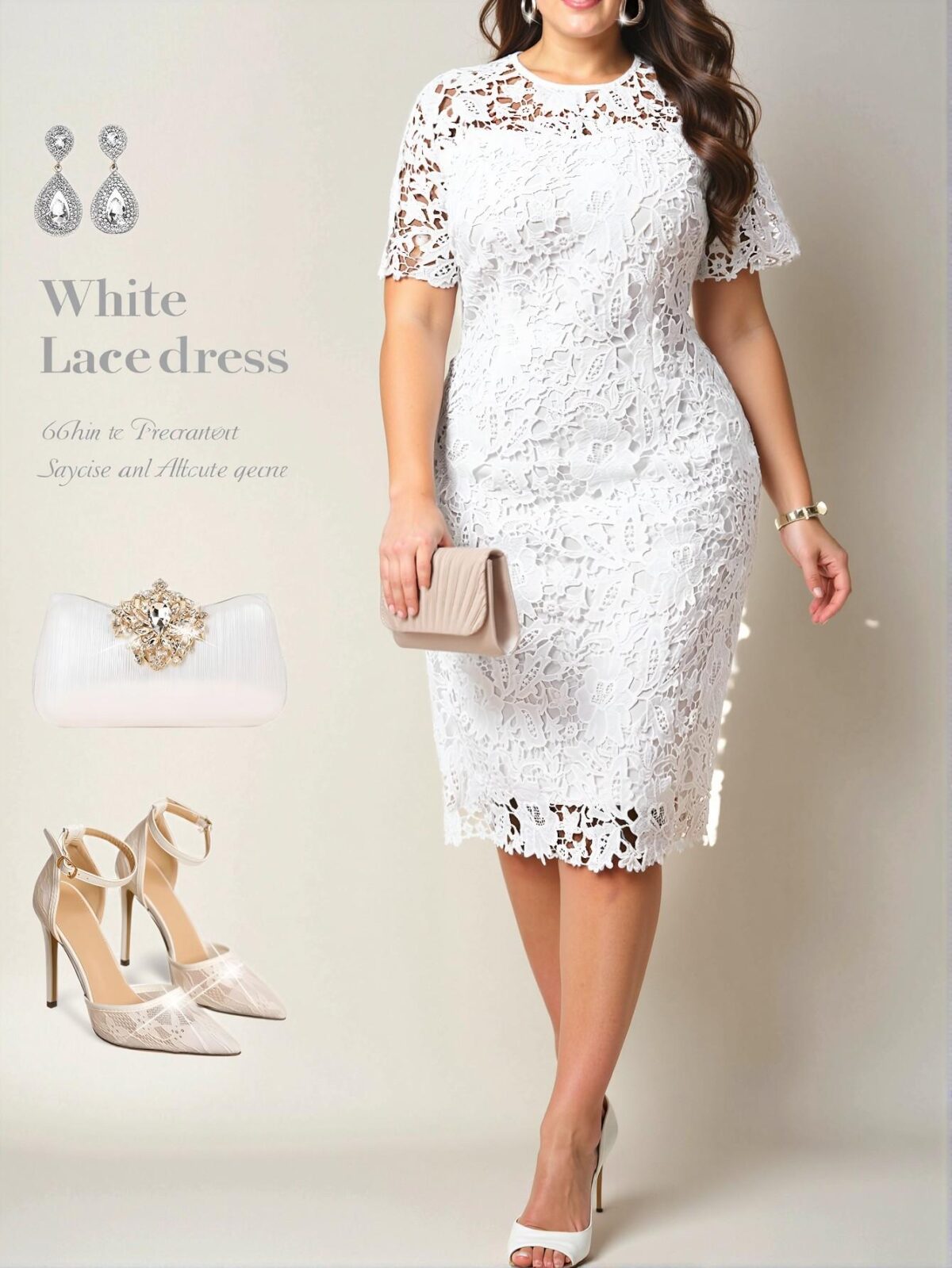 Elegant White Fitted Lace Trim Dress for Summer Getaways Chic, Classy and Trendy Fashion Style to Dress to Impress - Image 3