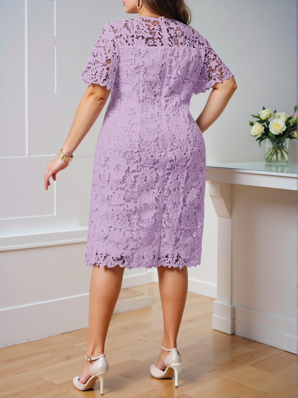 Elegant Mauve Purple Stunning Guipure Lace Dress Perfect for Spring and Summer Chic, Classy and Trendy Fashion Style to Dress to Impress - Image 2