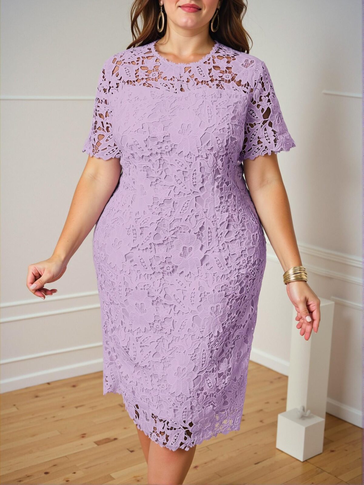 Elegant Mauve Purple Stunning Guipure Lace Dress Perfect for Spring and Summer Chic, Classy and Trendy Fashion Style to Dress to Impress - Image 3