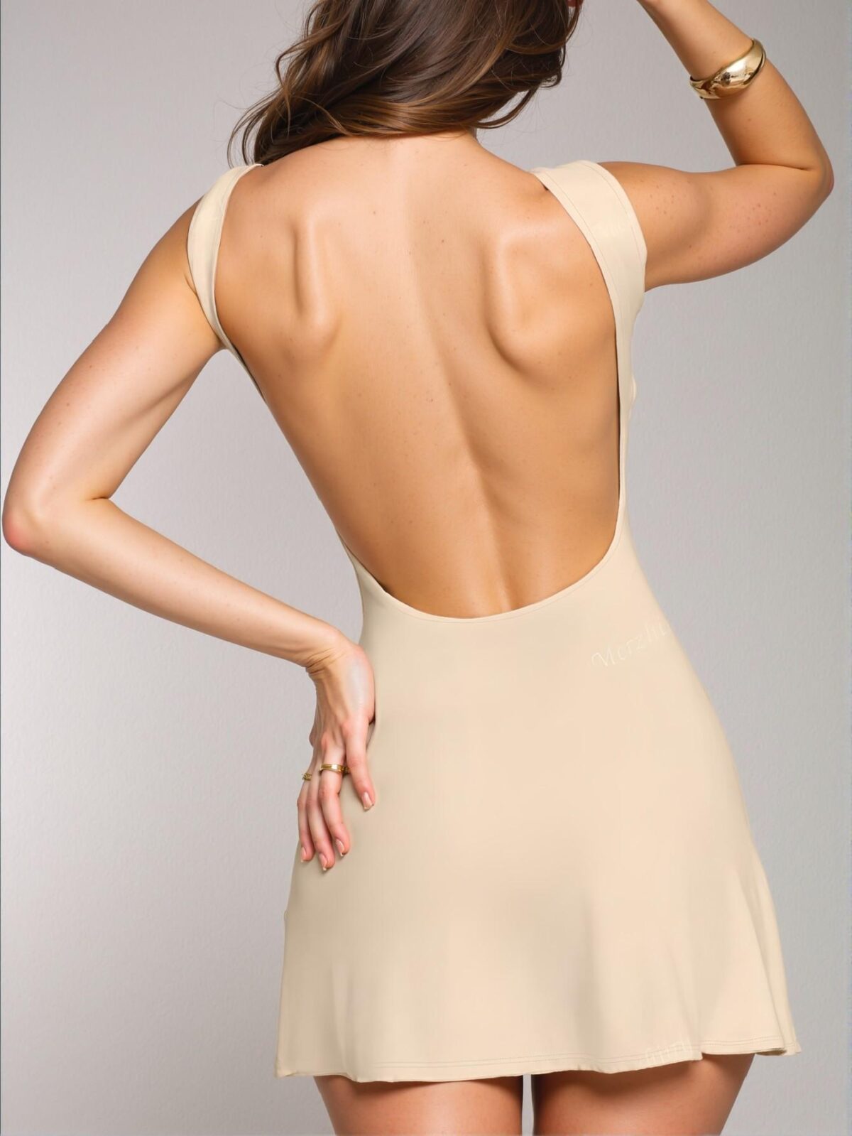 Elegant Apricot Stylish Fitted Backless Mini Dress for Spring and Summer - Chic, Classy and Trendy Fashion Style to Dress to Impress - Image 3