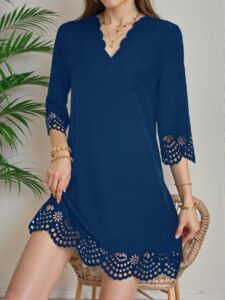 Elegant Blue Trendy Hollow-Out Tunic Dress for Spring and Summer - Chic, Classy, and Fashion-Forward Style to Dress to Impress