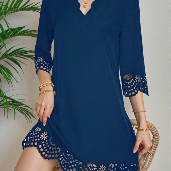 Elegant Blue Trendy Hollow-Out Tunic Dress for Spring and Summer - Chic, Classy, and Fashion-Forward Style to Dress to Impress