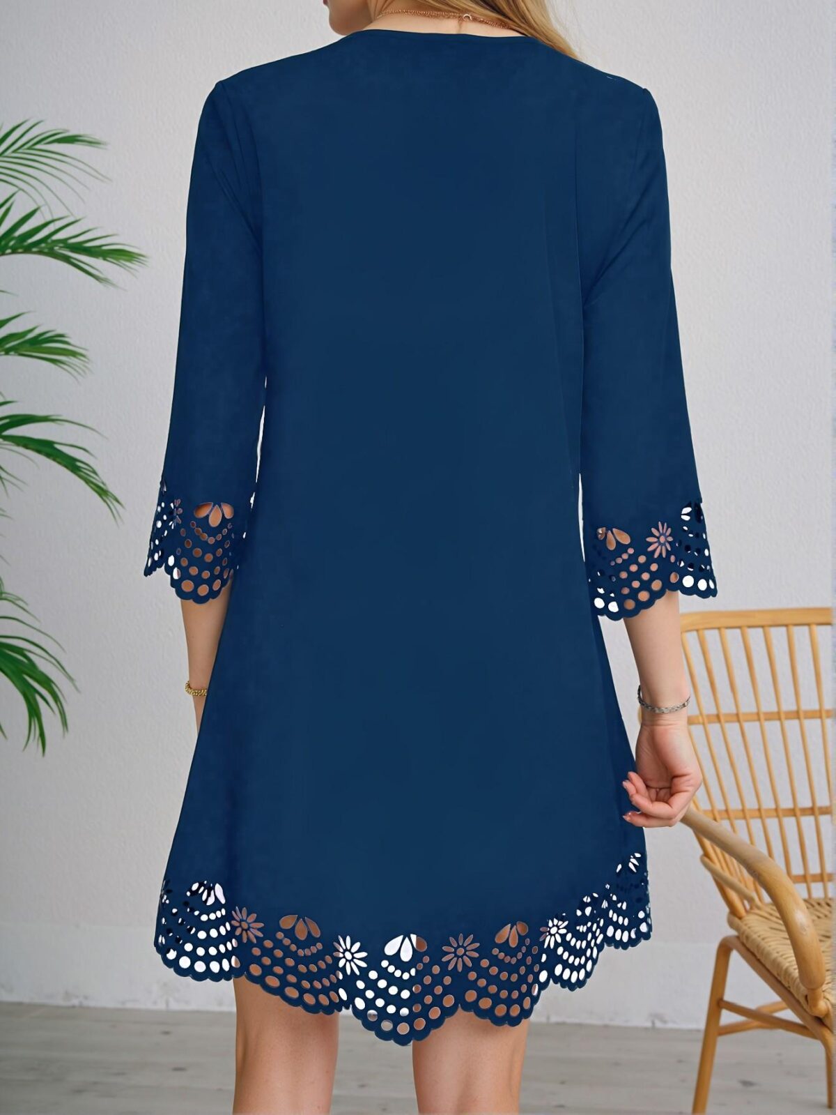 Elegant Blue Trendy Hollow-Out Tunic Dress for Spring and Summer - Chic, Classy, and Fashion-Forward Style to Dress to Impress - Image 2