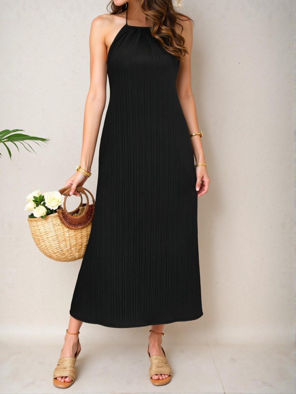Elegant Black Backless Maxi Dress with High Slit and Tie Straps for Summer Beach Vacations - Chic, Classy and Trendy Fashion Style to Dress to Impress - Image 5