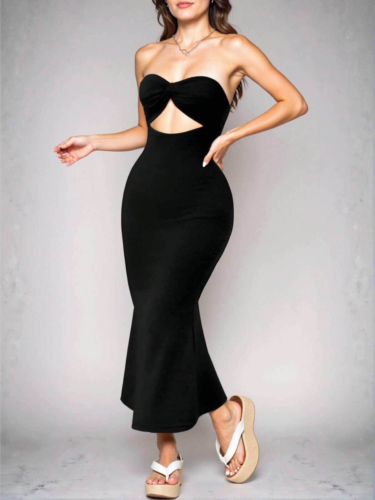 Elegant Black Cut Out Twist Front Mermaid Hem Maxi Dress for Women - Chic, Classy and Trendy Fashion Style to Dress to Impress - Image 5