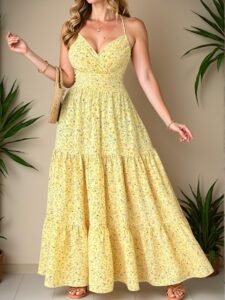 Elegant Multicolor Charming Floral V-Neck Dress with Overlapping Design Perfect for Romantic Dates, Outings with Friends, Beach Getaways, Picnics, and Casual Commutes in Spring and Summer - Chic, Classy and Trendy Fashion Style to Dress to Impress