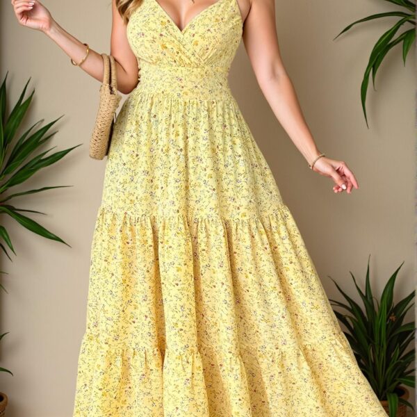 Elegant Multicolor Charming Floral V-Neck Dress with Overlapping Design Perfect for Romantic Dates, Outings with Friends, Beach Getaways, Picnics, and Casual Commutes in Spring and Summer - Chic, Classy and Trendy Fashion Style to Dress to Impress