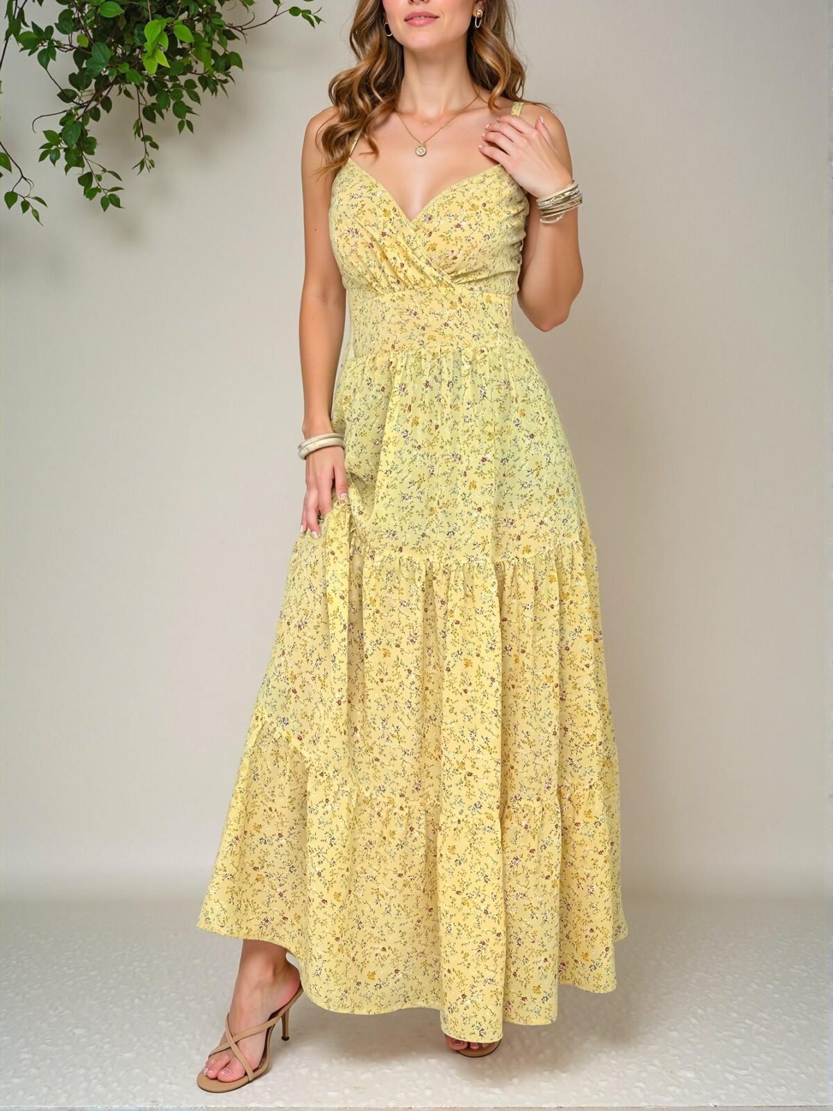 Elegant Multicolor Charming Floral V-Neck Dress with Overlapping Design Perfect for Romantic Dates, Outings with Friends, Beach Getaways, Picnics, and Casual Commutes in Spring and Summer - Chic, Classy and Trendy Fashion Style to Dress to Impress - Image 3
