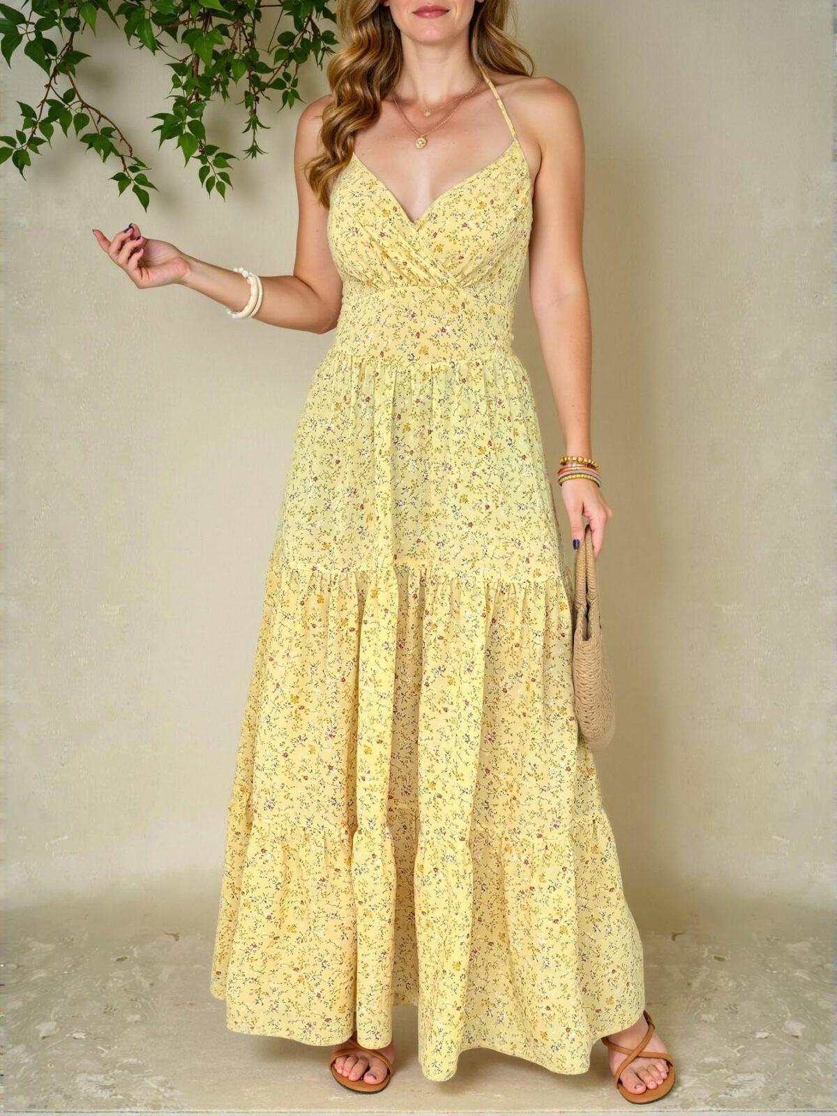 Elegant Multicolor Charming Floral V-Neck Dress with Overlapping Design Perfect for Romantic Dates, Outings with Friends, Beach Getaways, Picnics, and Casual Commutes in Spring and Summer - Chic, Classy and Trendy Fashion Style to Dress to Impress - Image 4