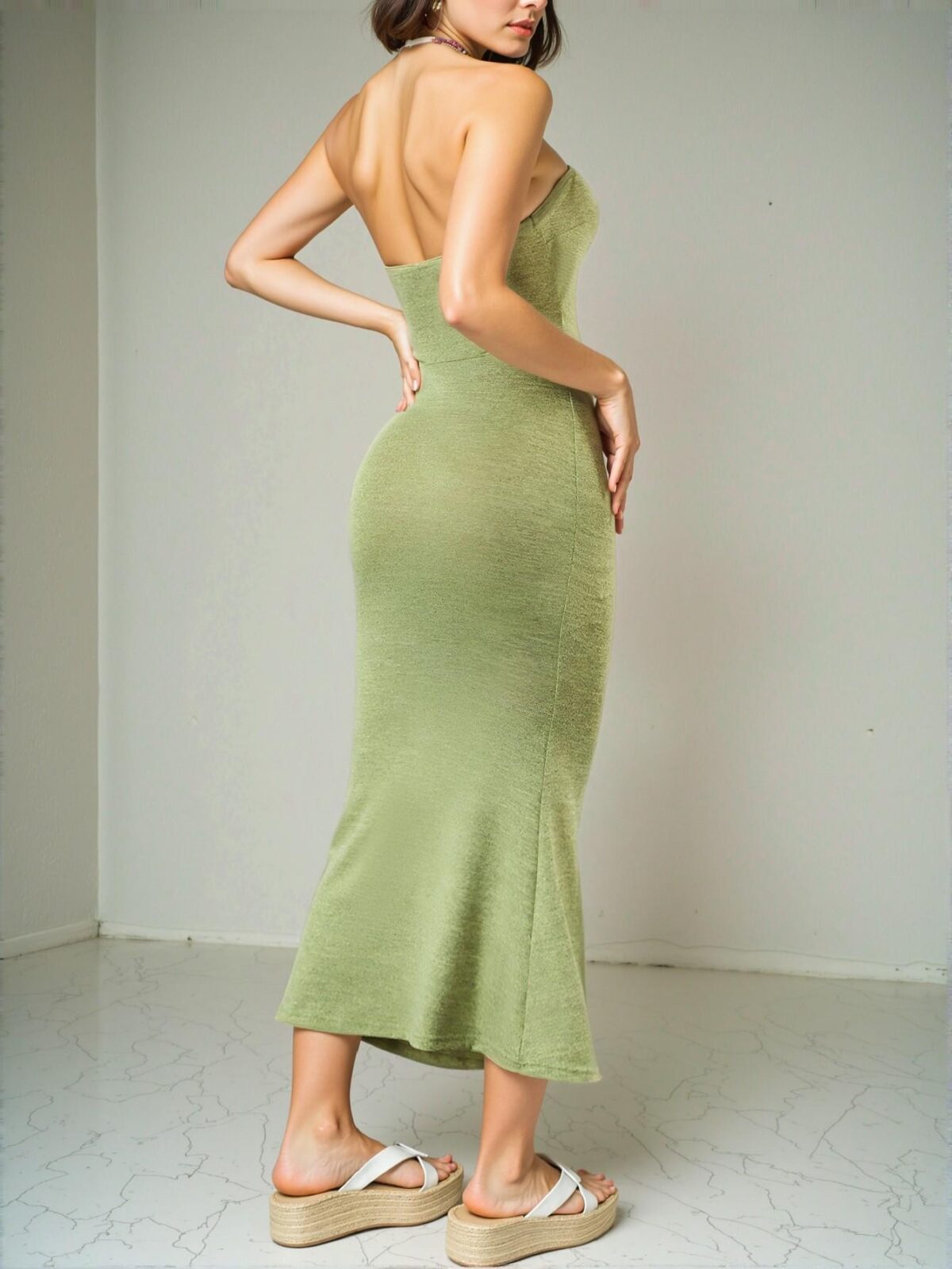 Elegant Lime Green Twisted Front, Hollow Out Design Tube Dress Featuring a Mermaid Hemline for Spring and Summer Wear - Chic, Classy and Trendy Fashion Style to Dress to Impress - Image 2