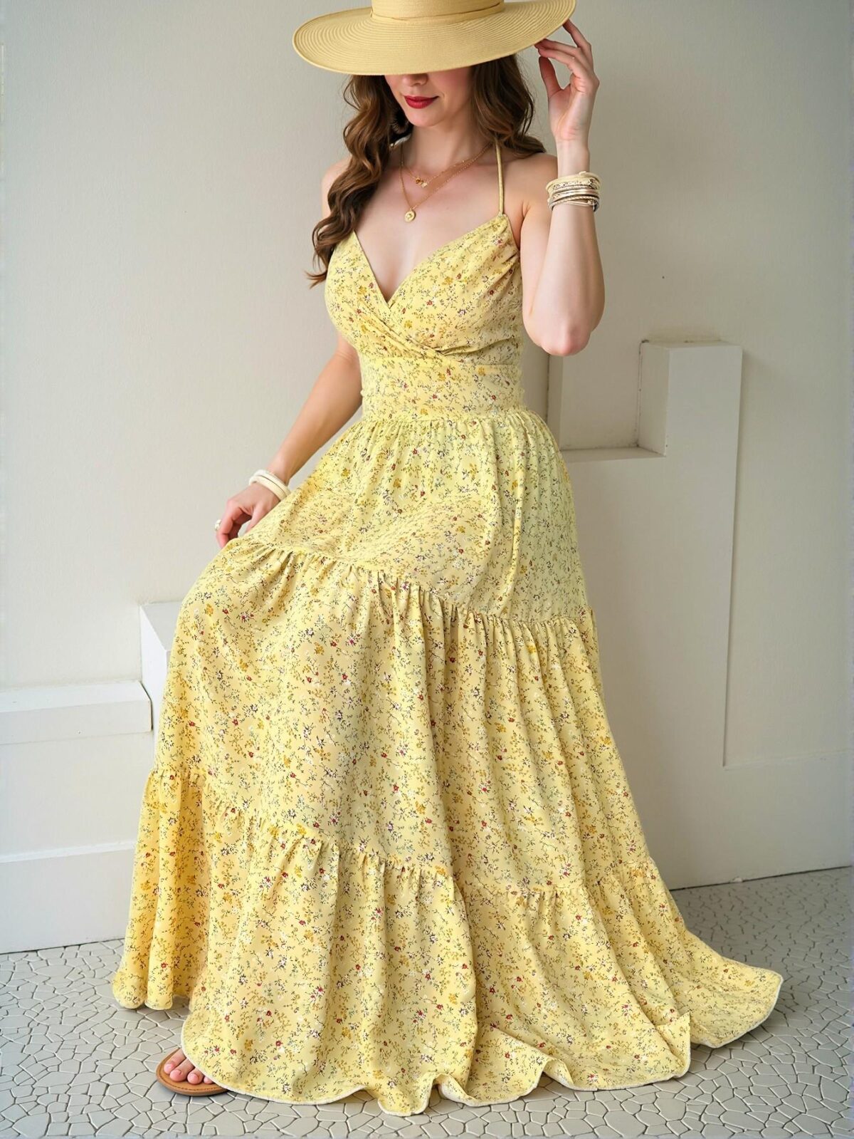 Elegant Multicolor Charming Floral V-Neck Dress with Overlapping Design Perfect for Romantic Dates, Outings with Friends, Beach Getaways, Picnics, and Casual Commutes in Spring and Summer - Chic, Classy and Trendy Fashion Style to Dress to Impress - Image 5