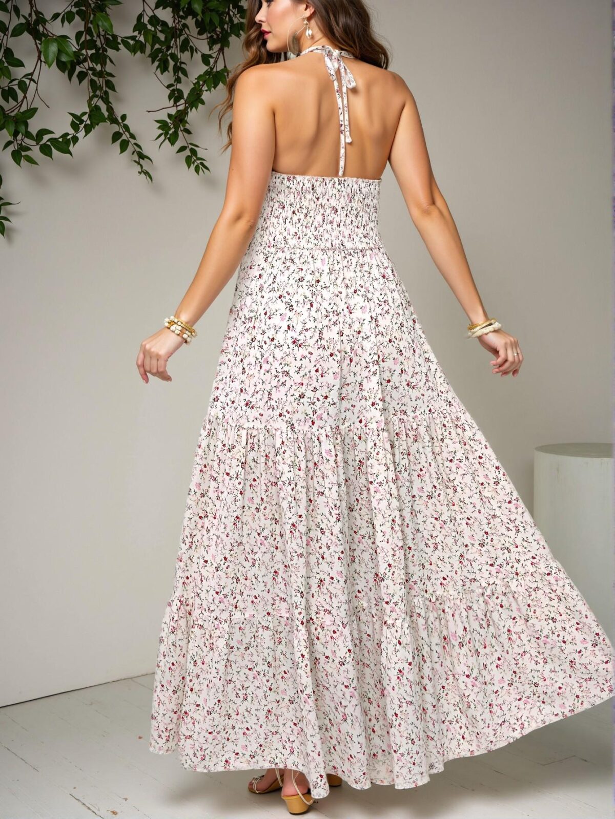 Elegant White Flattering Ditsy Floral Plus Size Cami Dress with V-Neck and Strappy Sleeves Perfect for Spring and Summer Getaways - Chic, Classy and Trendy Fashion Style to Dress to Impress - Image 2