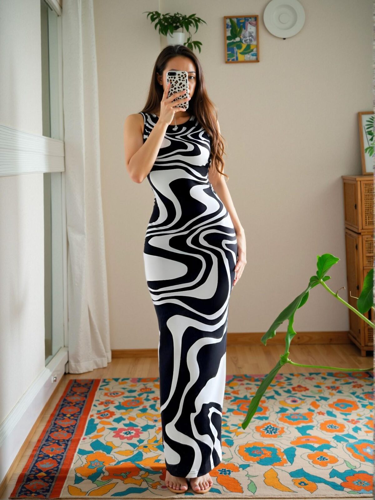 Elegant Black and White Tie-Dye Maxi Dress for Spring and Summer "Chic, Classy and Trendy Fashion Style to Dress to Impress"