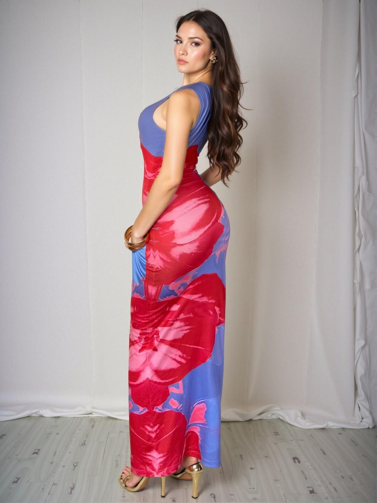 Elegant Blue Slim Fit Long Maxi Dress with Unique Tie-Dye Design for Spring and Summer - Chic, Classy and Trendy Fashion Style to Dress to Impress - Image 2