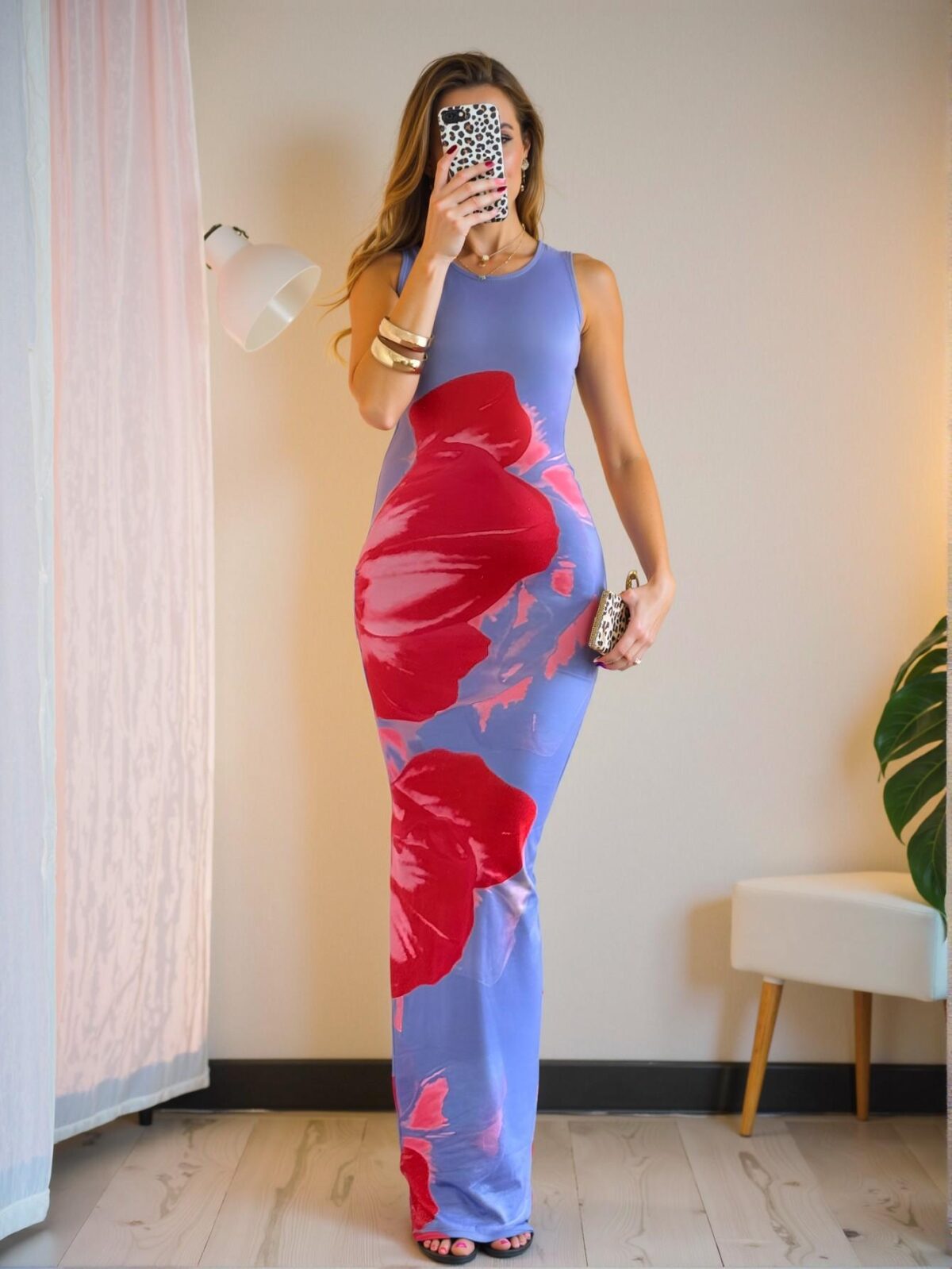 Elegant Blue Slim Fit Long Maxi Dress with Unique Tie-Dye Design for Spring and Summer - Chic, Classy and Trendy Fashion Style to Dress to Impress - Image 4