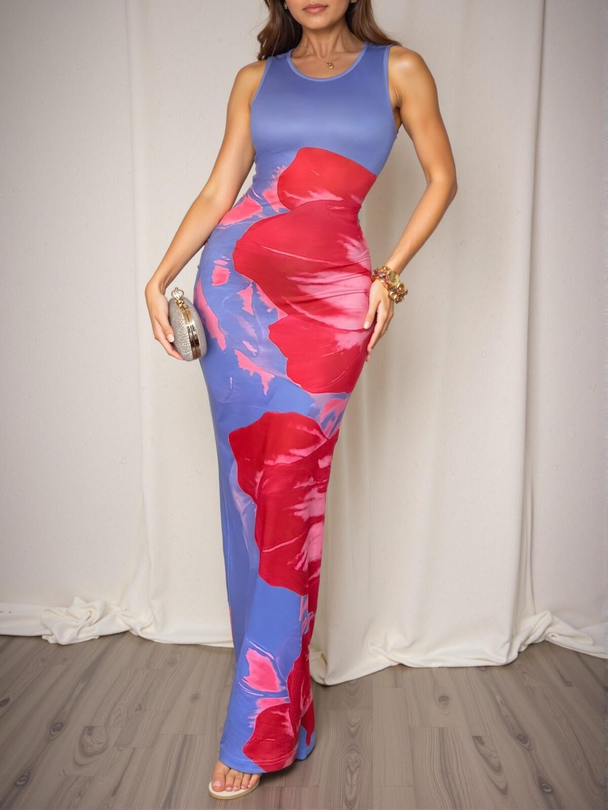 Elegant Blue Slim Fit Long Maxi Dress with Unique Tie-Dye Design for Spring and Summer - Chic, Classy and Trendy Fashion Style to Dress to Impress - Image 5
