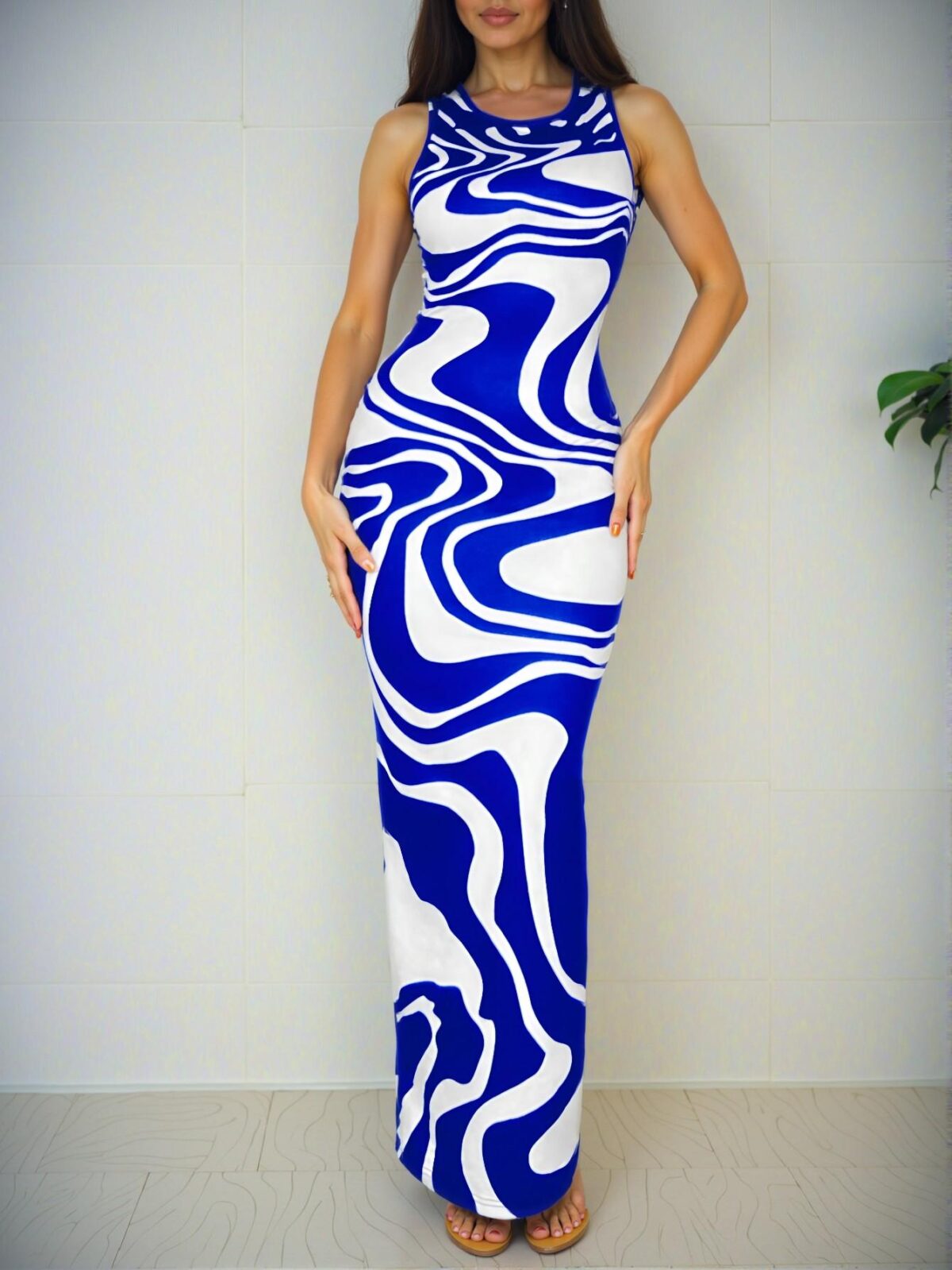 Elegant Blue Tie-Dye Print Fitted Maxi Dress for Spring and Summer Chic, Classy and Trendy Fashion Style to Dress to Impress - Image 5