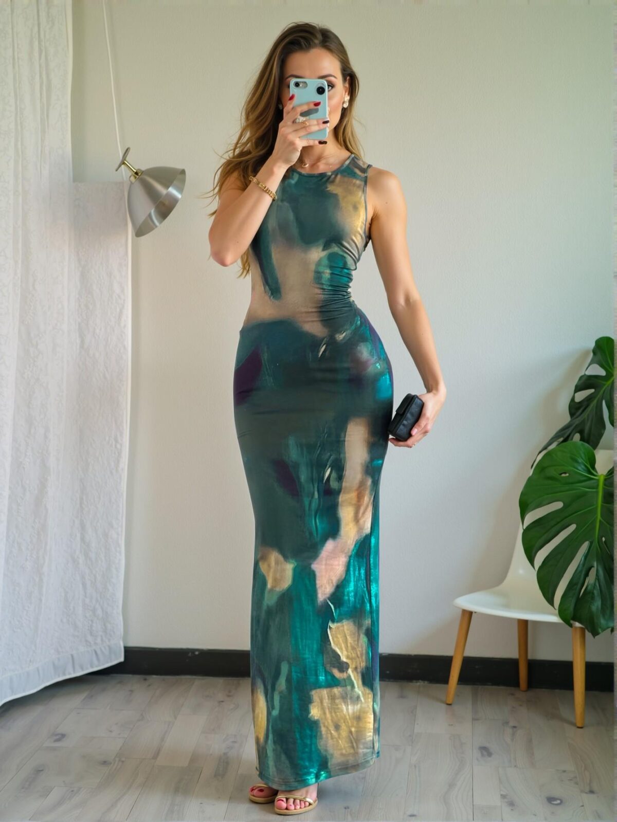 Elegant Green Striped Tie-Dye Printed Slim Fit Maxi Dress for Spring and Summer Adventures - Chic, Classy and Trendy Fashion Style to Dress to Impress