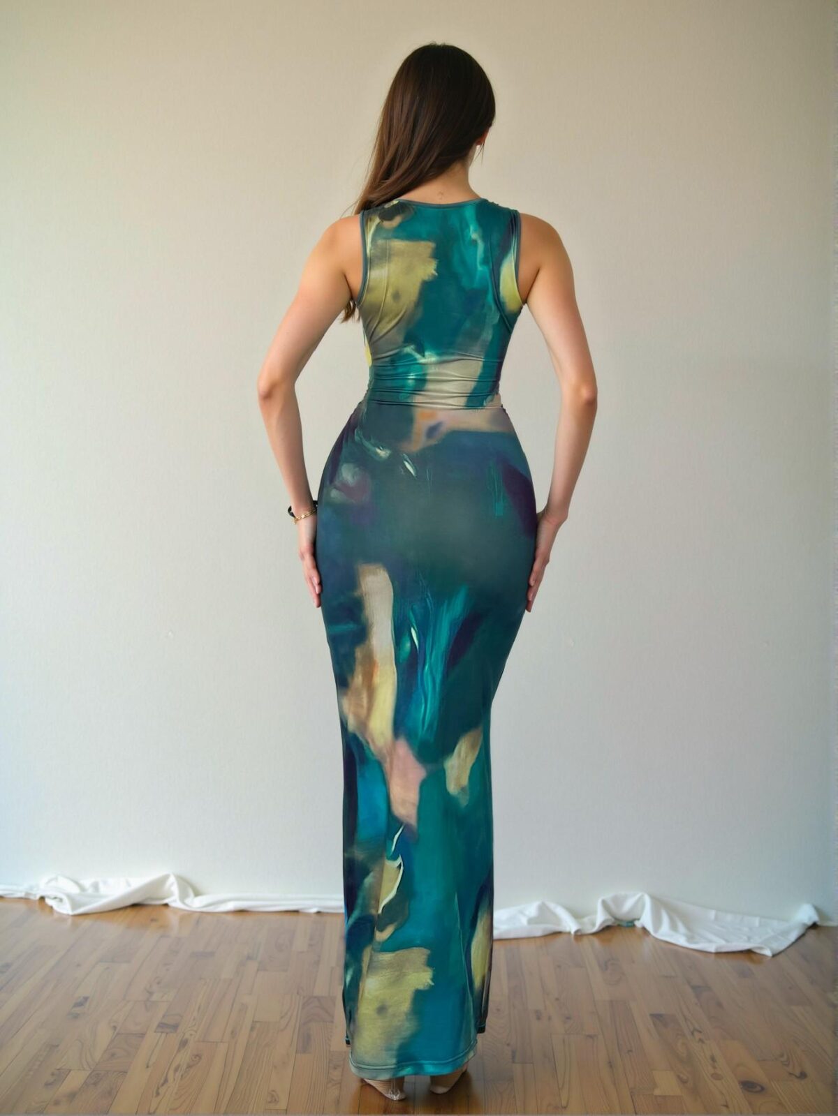 Elegant Green Striped Tie-Dye Printed Slim Fit Maxi Dress for Spring and Summer Adventures - Chic, Classy and Trendy Fashion Style to Dress to Impress - Image 2