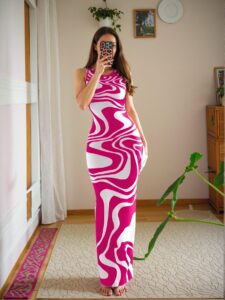 Elegant Hot Pink Stylish Tie-Dye Maxi Dress for Women - Perfect for Spring and Summer! Chic, Classy and Trendy Fashion Style to Dress to Impress