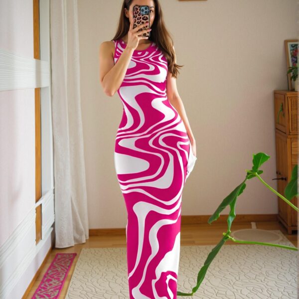 Elegant Hot Pink Stylish Tie-Dye Maxi Dress for Women - Perfect for Spring and Summer! Chic, Classy and Trendy Fashion Style to Dress to Impress
