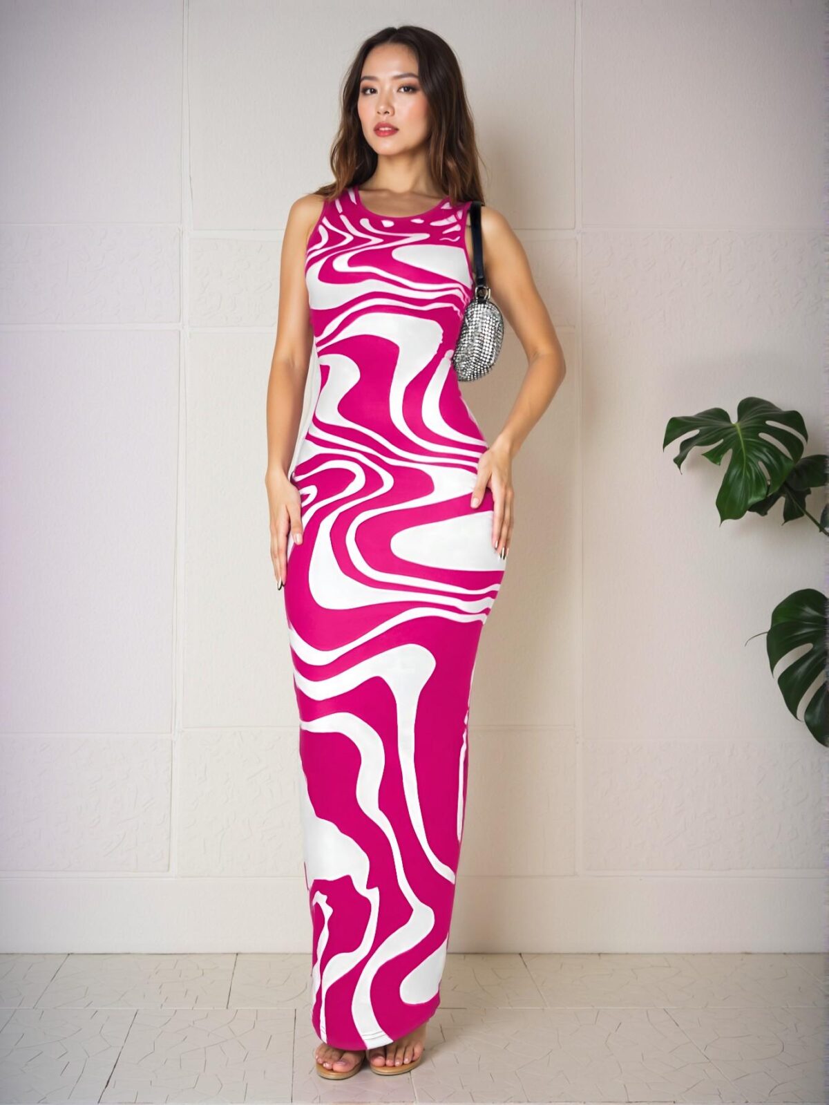 Elegant Hot Pink Stylish Tie-Dye Maxi Dress for Women - Perfect for Spring and Summer! Chic, Classy and Trendy Fashion Style to Dress to Impress - Image 4