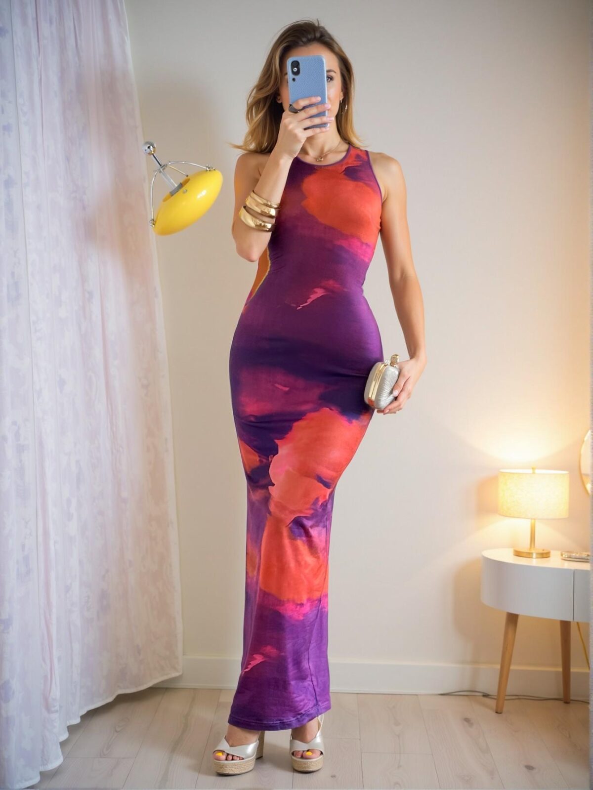Elegant Purple Slim Fit Maxi Dress with Tie-Dye Print for Summer and Spring Events - Chic, Classy, and Trendy Fashion Style to Dress to Impress