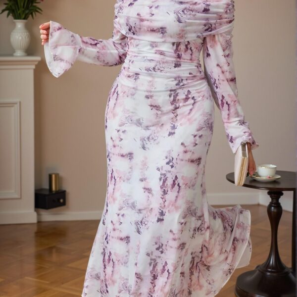 Elegant Multicolor Off Shoulder Ruched Mermaid Dress with Flare Sleeves for Romantic Spring and Summer Vibes - Chic, Classy and Trendy Fashion Style to Dress to Impress